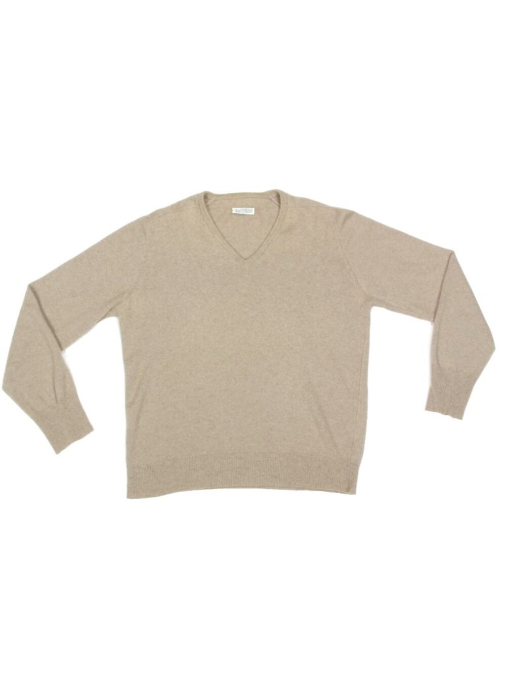 Vintage Beige Tan Sweater Men's V-Neck Cashmere size Large /108
